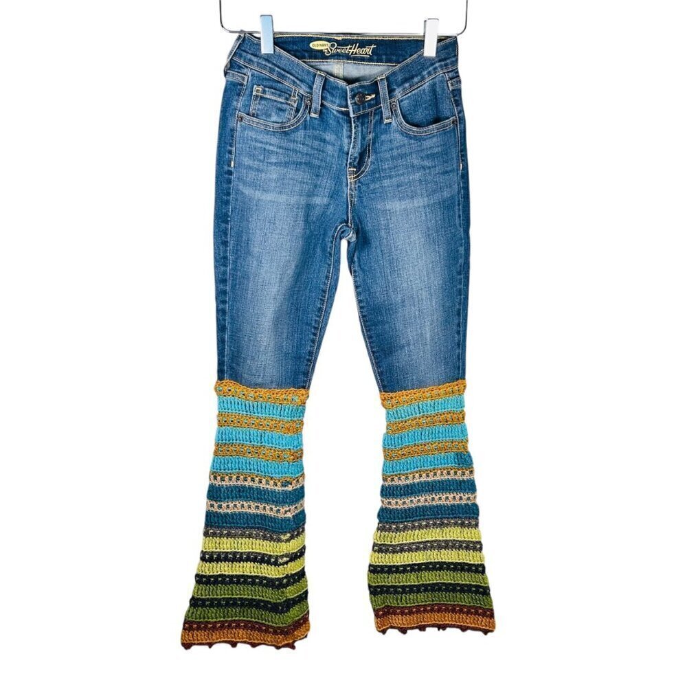 2/$30 Old Navy Sweetheart Boho Knit Multicolor Jeans Size 00 Bohemian